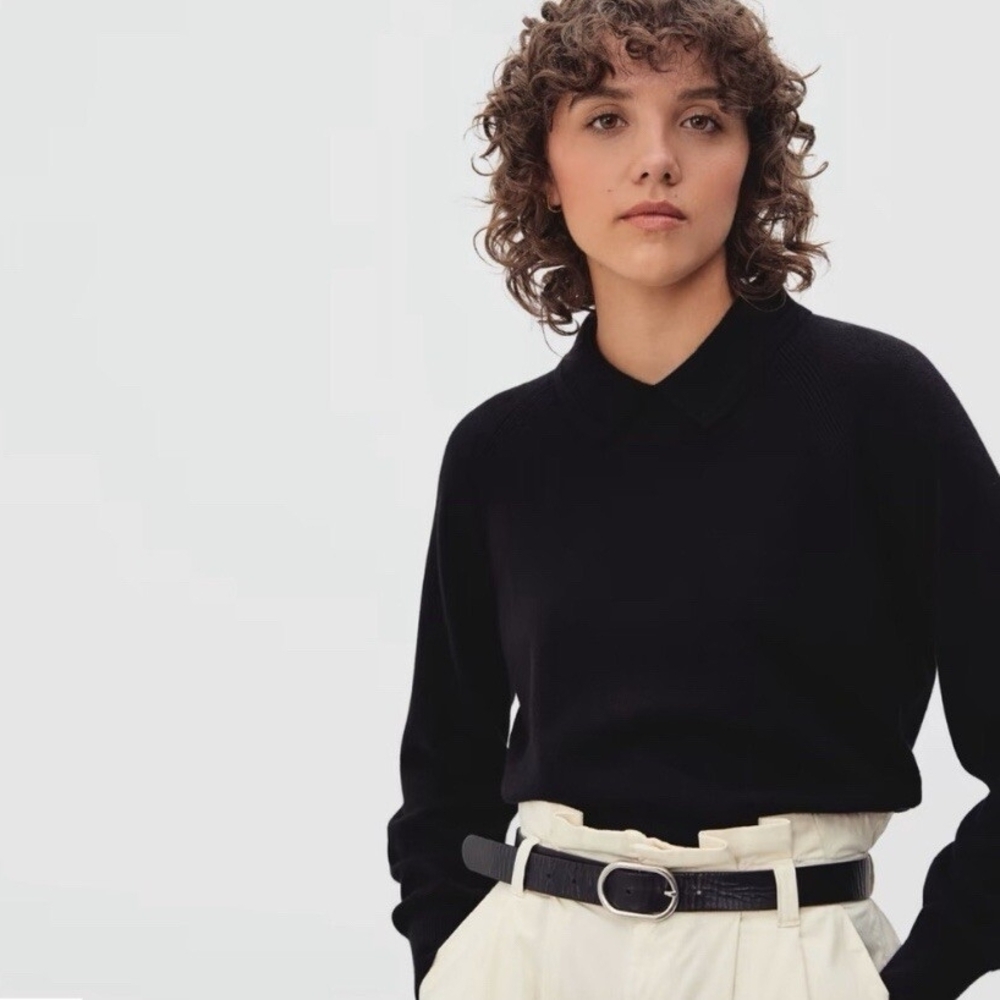 Everlane Cashmere Polo Collared Sweater Xs Black